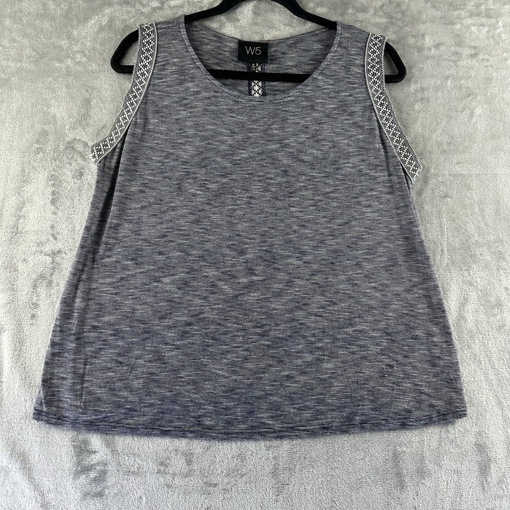 W5 Anthropologie Top Women's M Blue Embroidered Sleeveless Aztec Knit